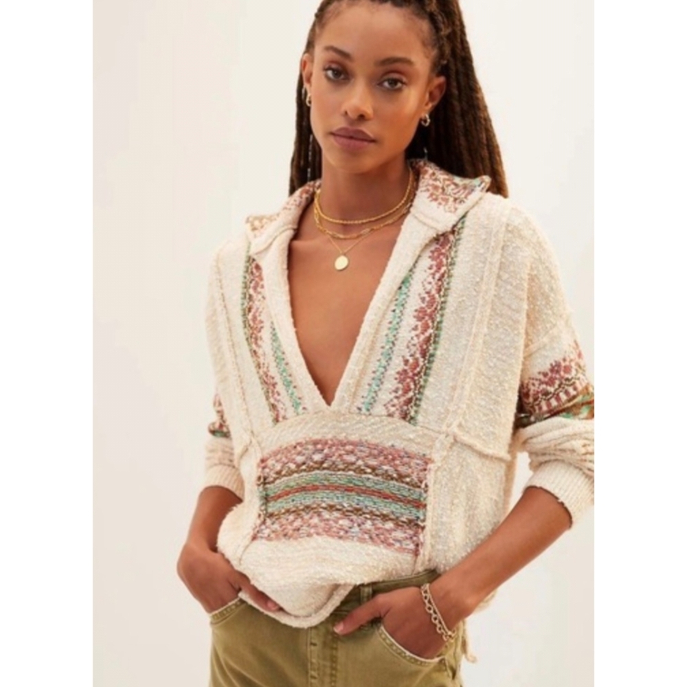 Pilcro Urban Outfitters Boho Multicolor V-neck Sweater Sz Sm